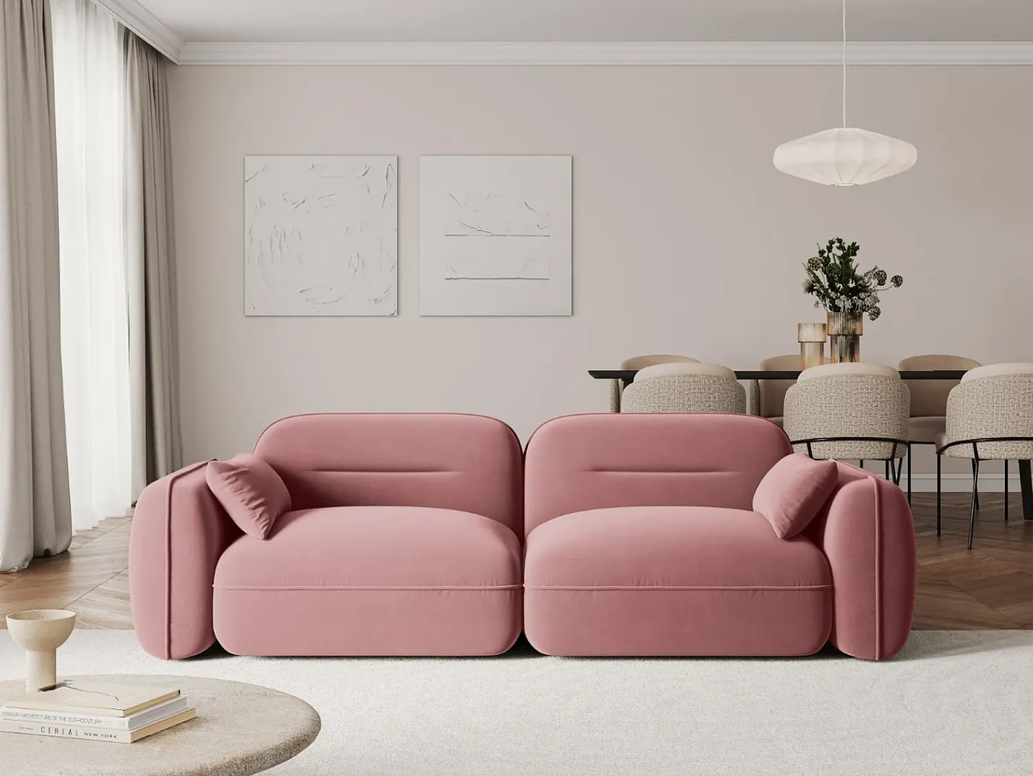 Sofá*Cosmopolitan Design - Sofá modular "Sydney" 3 lugares em veludo salmão - 230x90x70cm Rosa claro