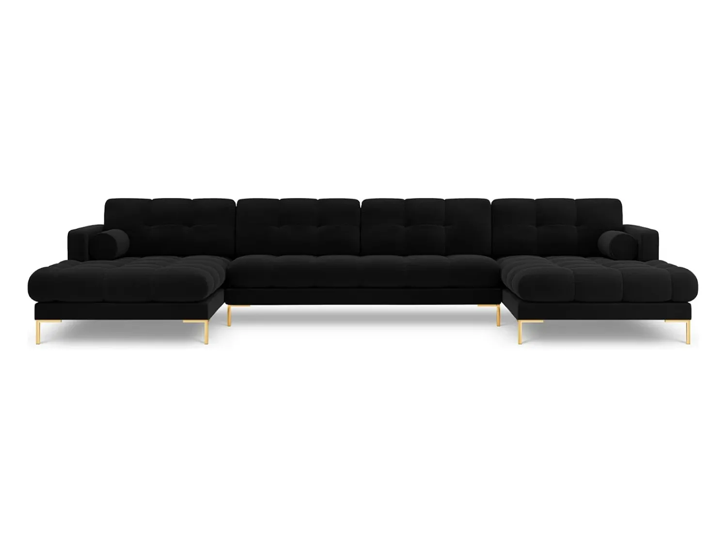 Sofá*Cosmopolitan Design - Sofá panorâmico "Bali" 7 lugares em veludo - 383x185x75cm Preto