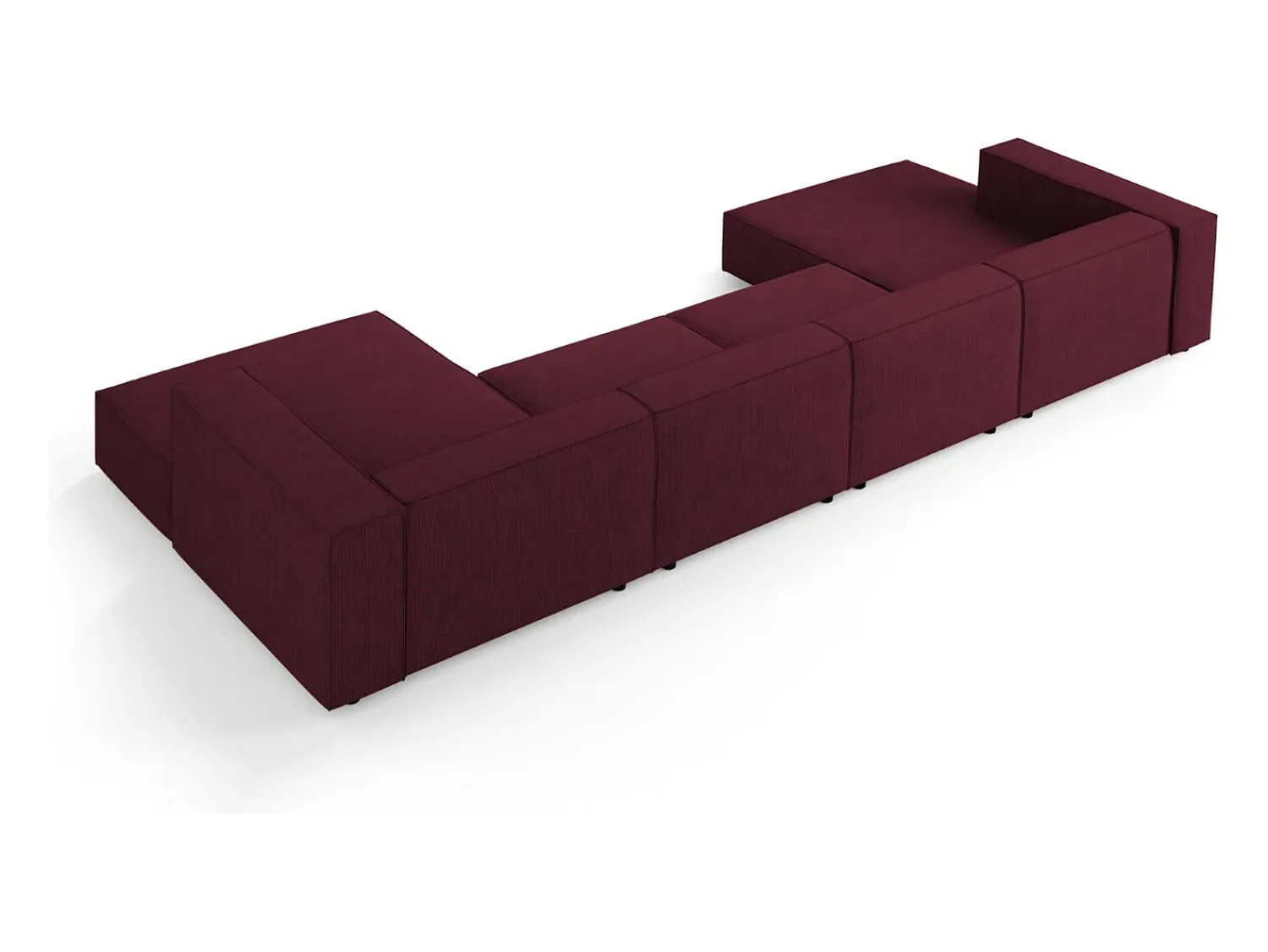 Cosmopolitan Design - Sofá panorâmico "Arendal" 6 lugares em tecido chenille com efeito canelado rubi - 364x166x70cm^ Sofá