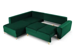 Hot Cosmopolitan Design - Sofá convertível de canto esquerdo com caixa de arrumação "Kyoto" 5 lugares em veludo verde garrafa - 243x194x88cm Verde pinho