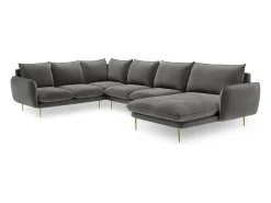 Best Cosmopolitan Design - Sofá de canto panorâmico à esquerda "Vienna" 7 lugares em veludo cinza claro - 330x235x95cm Cinzento claro