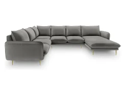 Best Cosmopolitan Design - Sofá de canto panorâmico à esquerda "Vienna" 7 lugares em veludo cinza claro - 330x235x95cm Cinzento claro