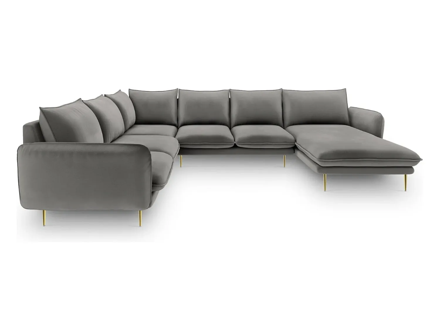 Best Cosmopolitan Design - Sofá de canto panorâmico à esquerda "Vienna" 7 lugares em veludo cinza claro - 330x235x95cm Cinzento claro