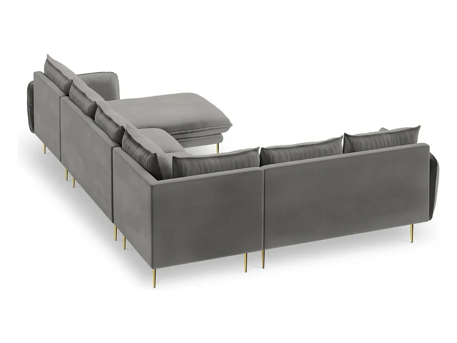 Best Cosmopolitan Design - Sofá de canto panorâmico à esquerda "Vienna" 7 lugares em veludo cinza claro - 330x235x95cm Cinzento claro