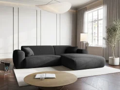 Sofá|Cosmopolitan Design - Sofá de canto direito "Nolio" 4 lugares em tecido chenille - 235x170x72cm Preto