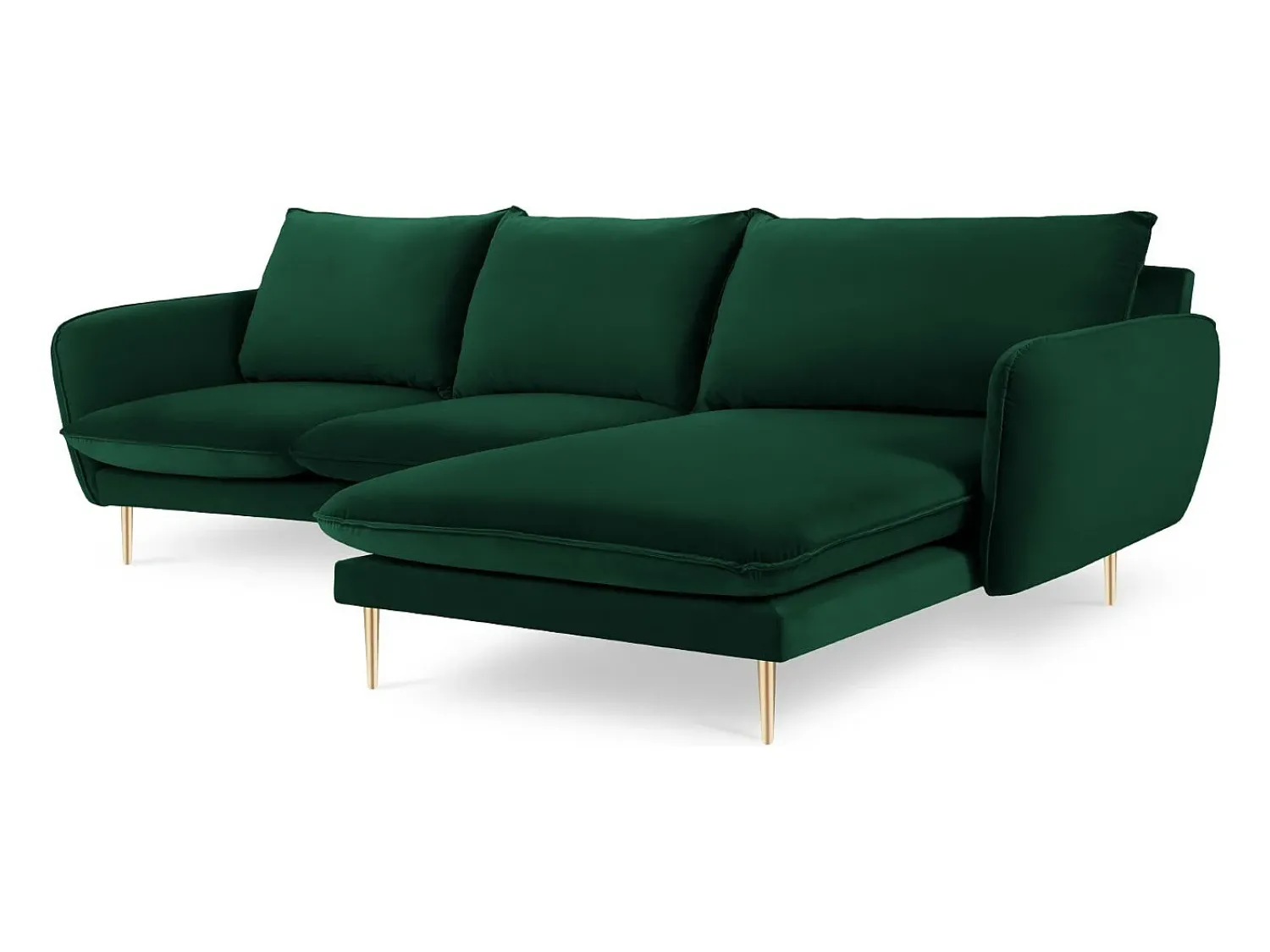Cosmopolitan Design - Sofá de canto direito "Vienna" 5 lugares em veludo verde garrafa - 255x170x95cm^ Sofá