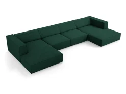 Cosmopolitan Design - Sofá panorâmico "Arendal" 6 lugares em tecido chenille com efeito canelado verde garrafa - 364x166x70cm^ Sofá