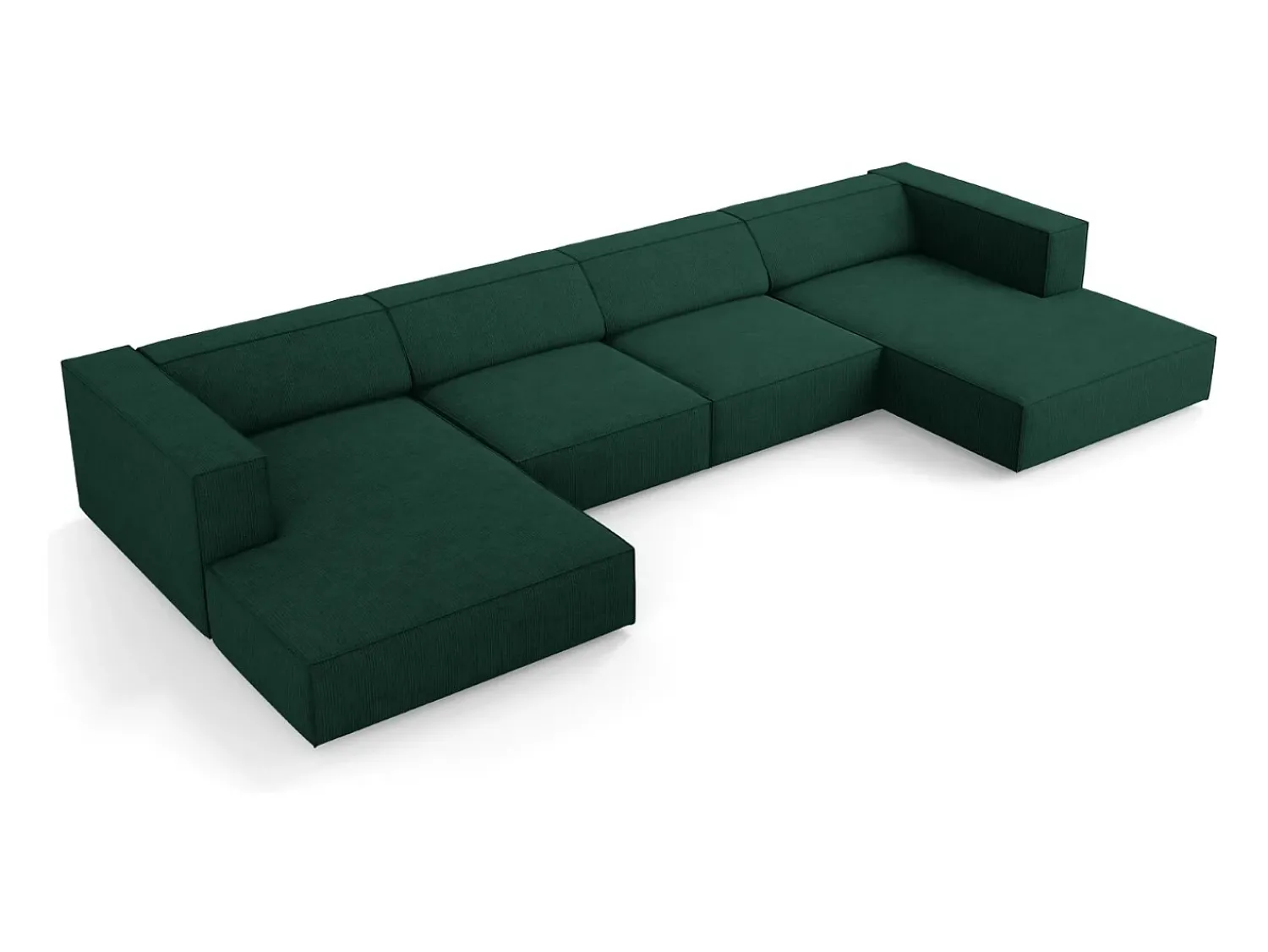 Cosmopolitan Design - Sofá panorâmico "Arendal" 6 lugares em tecido chenille com efeito canelado verde garrafa - 364x166x70cm^ Sofá