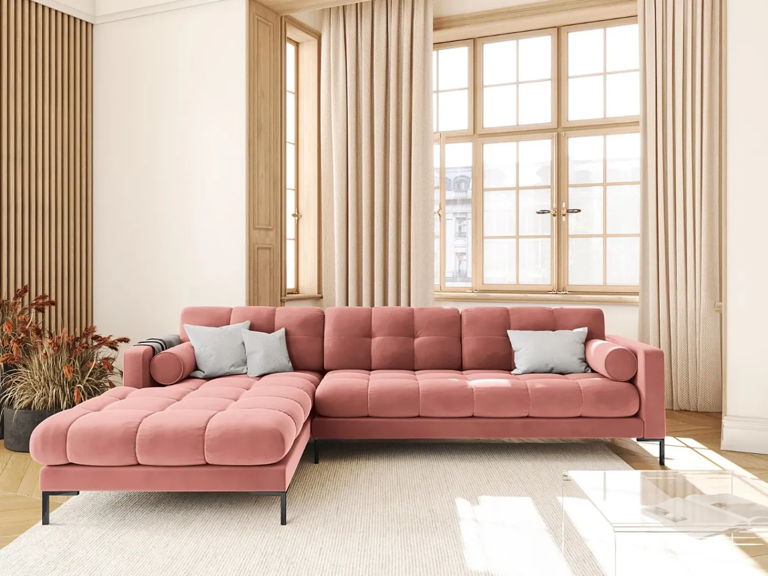 Cosmopolitan Design - Sofá de canto esquerdo "Bali" 5 lugares em veludo - 293x185x75cm^ Sofá