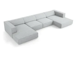 Sofá|Cosmopolitan Design - Sofá panorâmico "Arendal" 6 lugares em tecido chenille com efeito canelado cinza claro - 364x166x70cm Cinzento claro