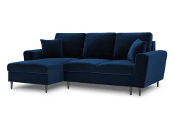 Sofá|Cosmopolitan Design - Sofá convertível de canto esquerdo com caixa de arrumação "Kyoto" 4 lugares em veludo azul real - 241x145x88cm Azul escuro