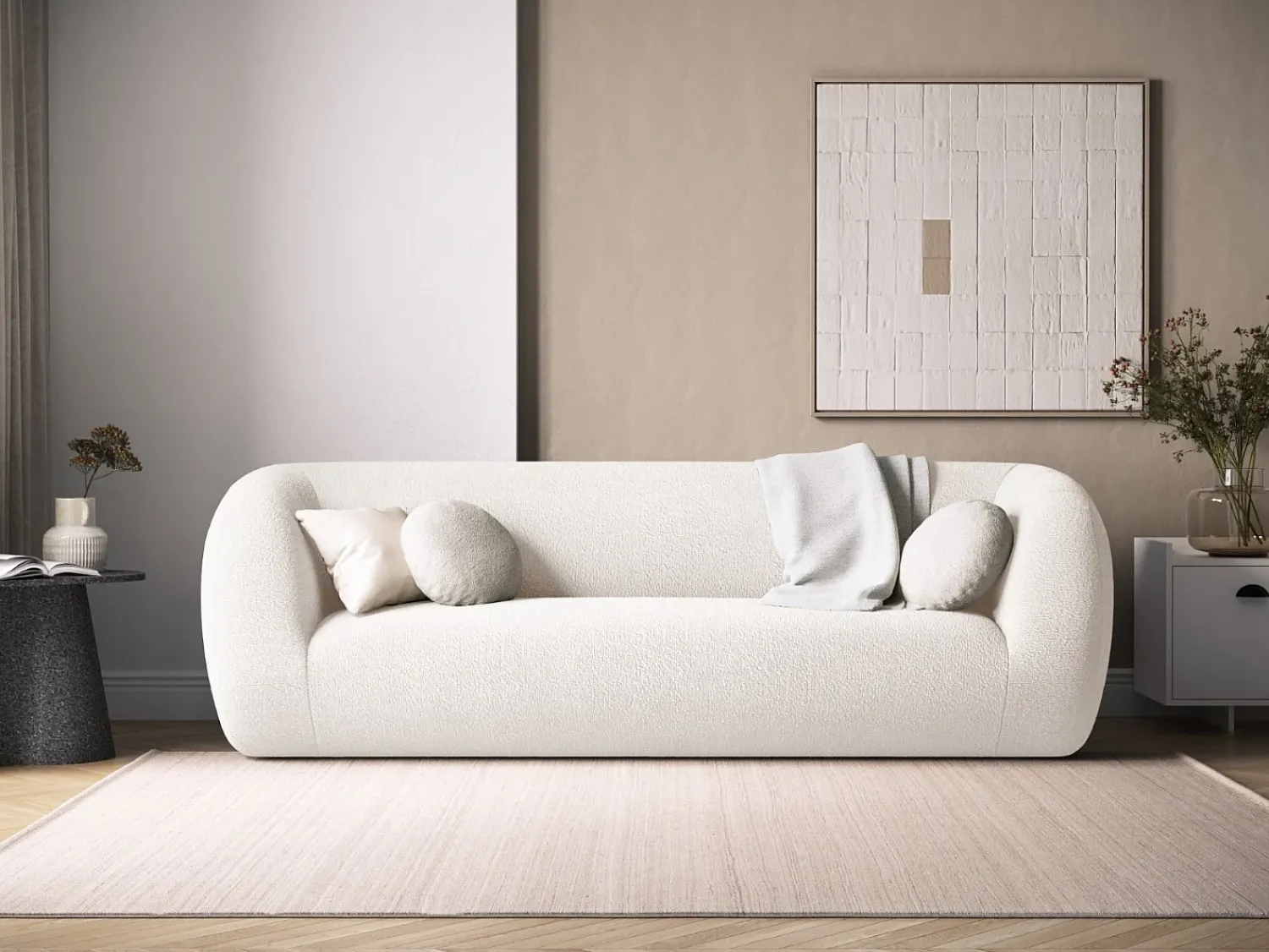 Cosmopolitan Design - Sofá "Essen" 3 lugares em tecido bouclé - 230x95x86cm^ Sofá