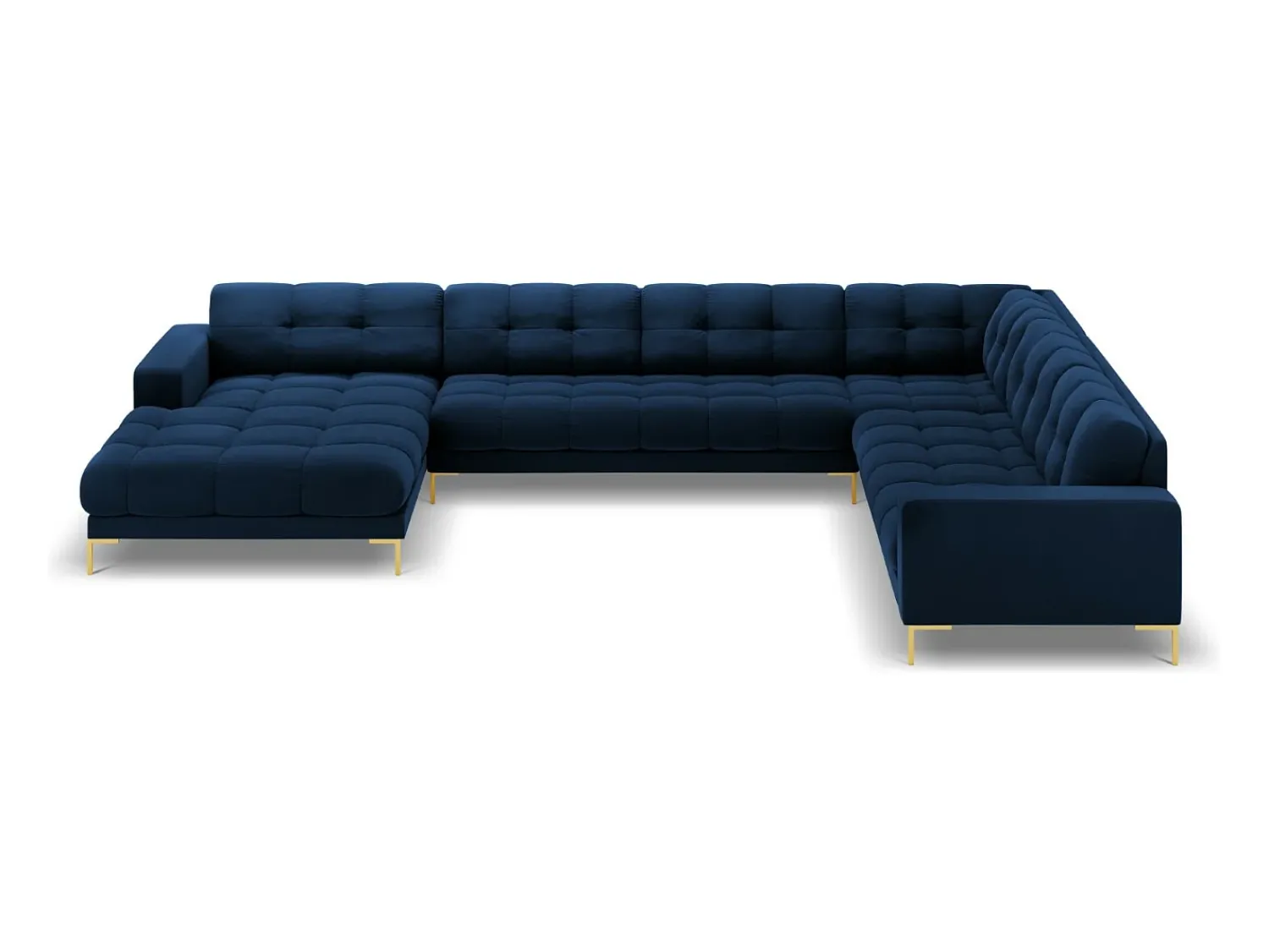 Sofá|Cosmopolitan Design - Sofá de canto direito panorâmico "Bali" 7 lugares em veludo azul real - 327x256x75cm Azul escuro