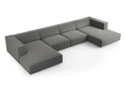 Discount Cosmopolitan Design - Sofá panorâmico "Arendal" 6 lugares em veludo cimento - 364x166x70cm Cinzento