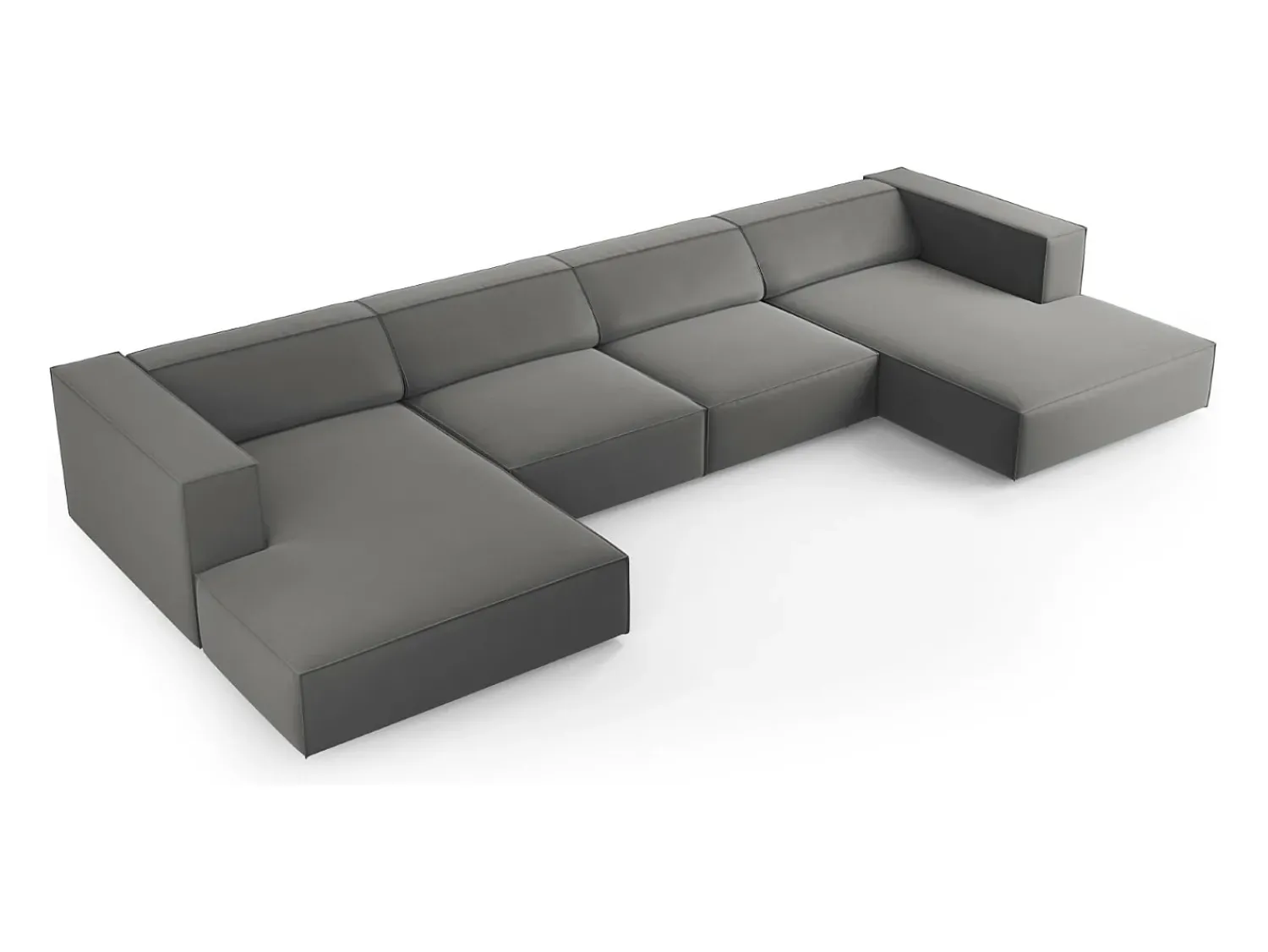 Discount Cosmopolitan Design - Sofá panorâmico "Arendal" 6 lugares em veludo cimento - 364x166x70cm Cinzento