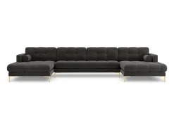Cosmopolitan Design - Sofá panorâmico "Bali" 7 lugares em veludo cinza escuro - 383x185x75cm^ Sofá