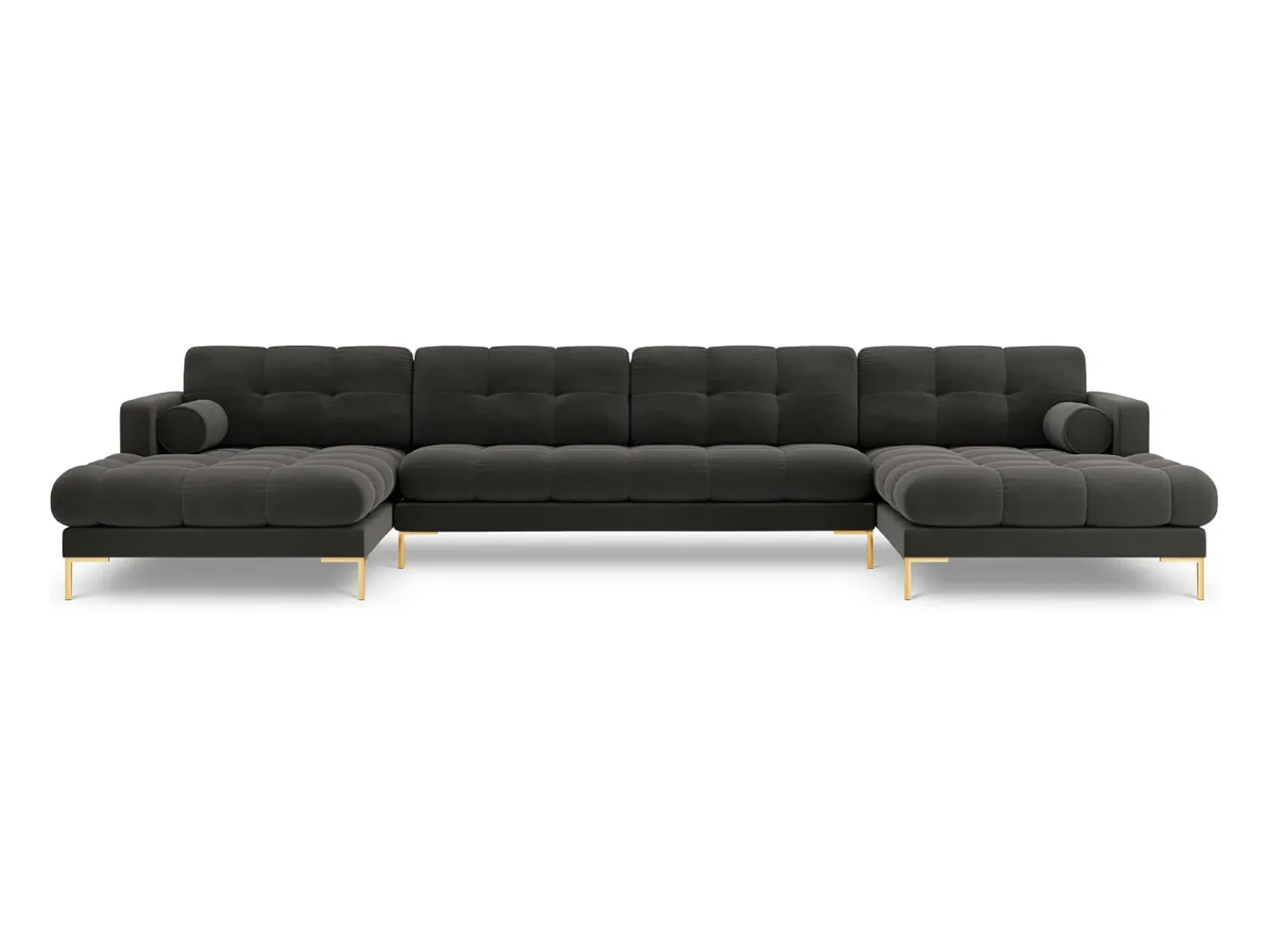 Cosmopolitan Design - Sofá panorâmico "Bali" 7 lugares em veludo cinza escuro - 383x185x75cm^ Sofá