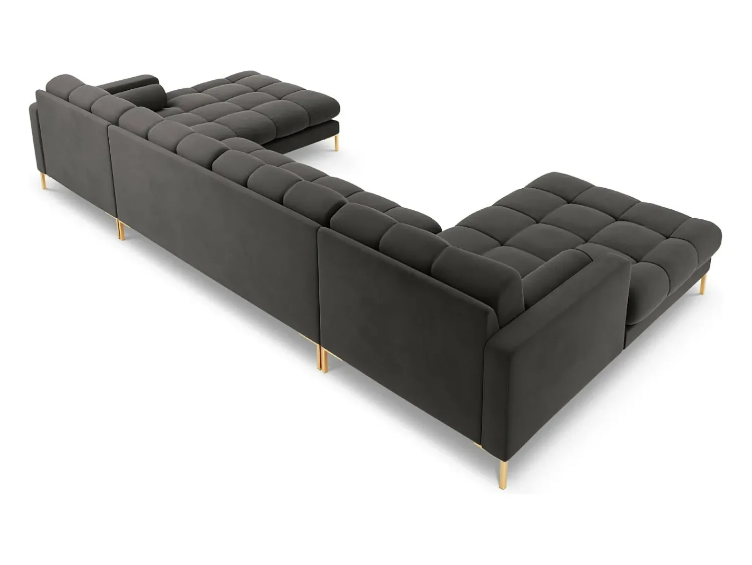 Cosmopolitan Design - Sofá panorâmico "Bali" 7 lugares em veludo cinza escuro - 383x185x75cm^ Sofá