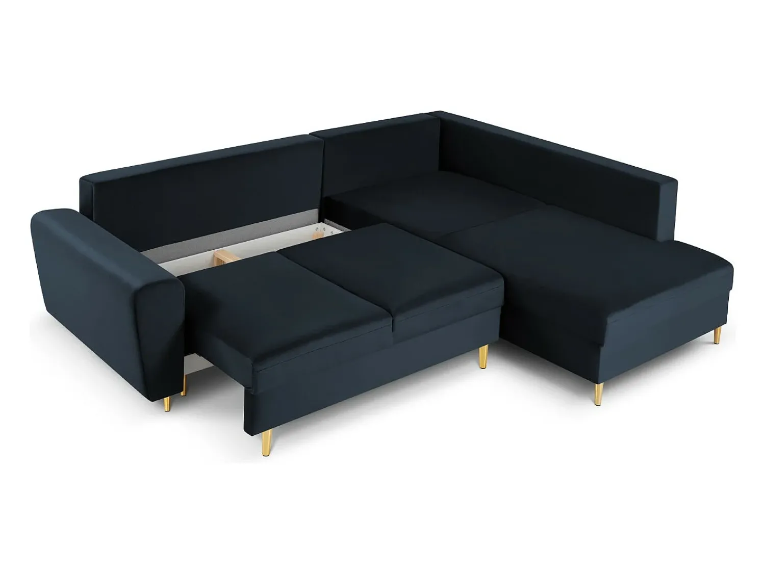 Sofá|Cosmopolitan Design - Sofá convertível de canto direito com caixa de arrumação "Kyoto" 5 lugares em veludo - 243x194x88cm Azul escuro