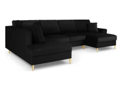 Sofá*Cosmopolitan Design - Sofá panorâmico convertível esquerdo com caixa de arrumação "Kyoto" 7 lugares em veludo - 313x194x88cm Preto