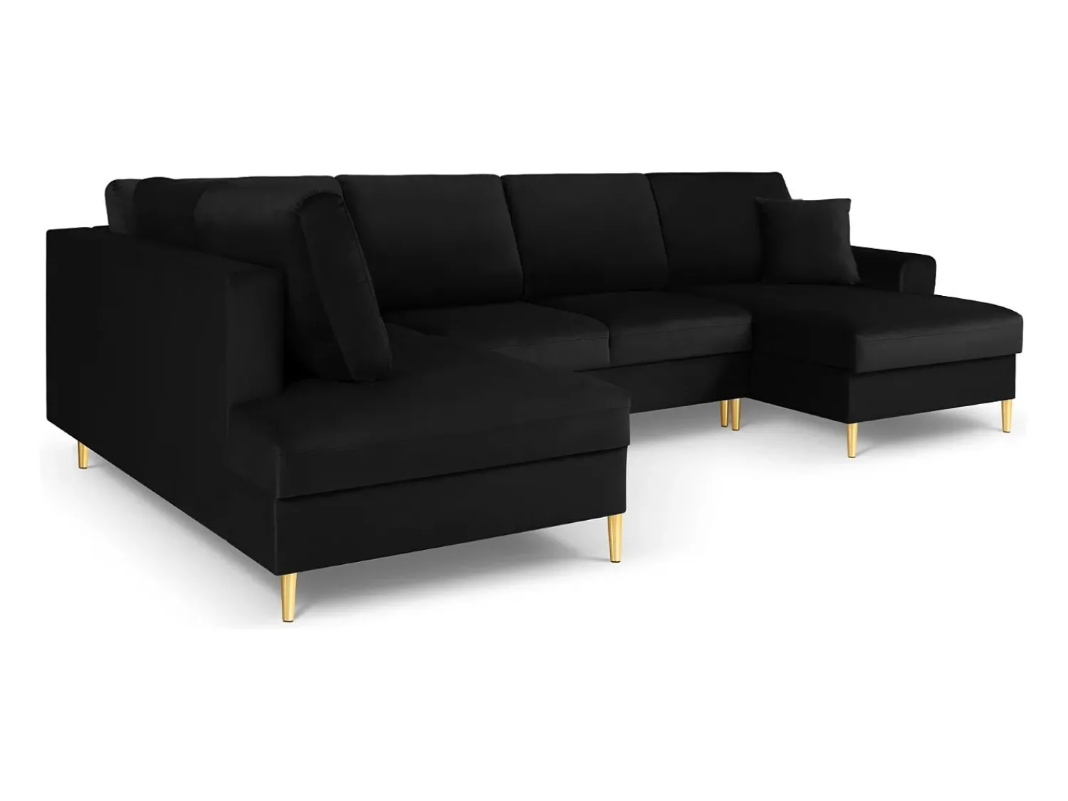 Sofá*Cosmopolitan Design - Sofá panorâmico convertível esquerdo com caixa de arrumação "Kyoto" 7 lugares em veludo - 313x194x88cm Preto