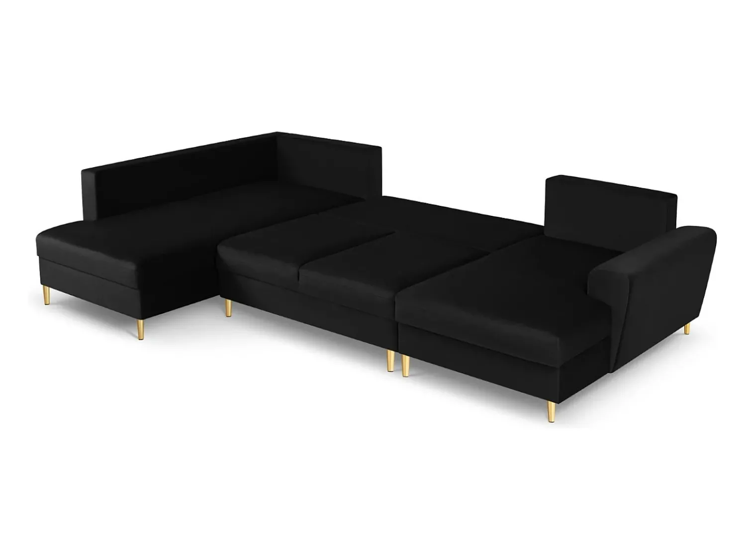 Sofá*Cosmopolitan Design - Sofá panorâmico convertível esquerdo com caixa de arrumação "Kyoto" 7 lugares em veludo - 313x194x88cm Preto