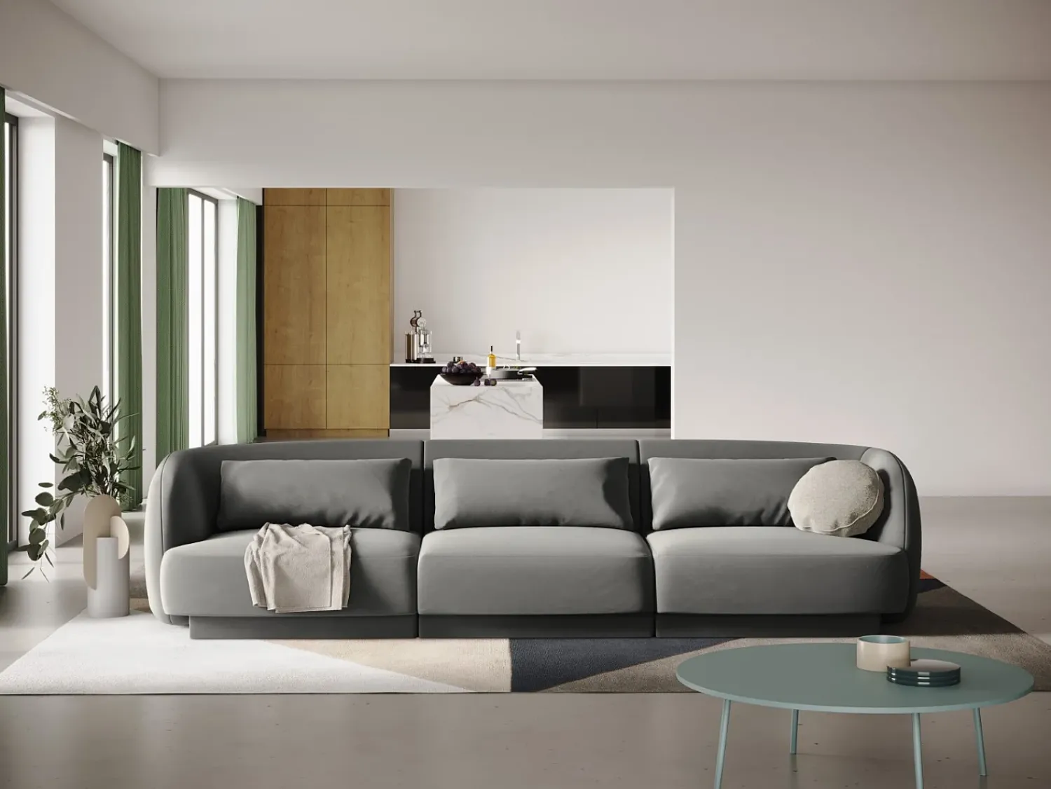 Sofá|Cosmopolitan Design - Sofá "Tulum" 3 lugares em veludo cinza claro - 255x90x70cm Cinzento claro