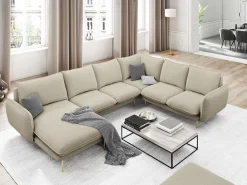 Sofá|Cosmopolitan Design - Sofá de canto direito panorâmico "Vienna" 7 lugares em tecido estrutural - 330x235x95cm Bege