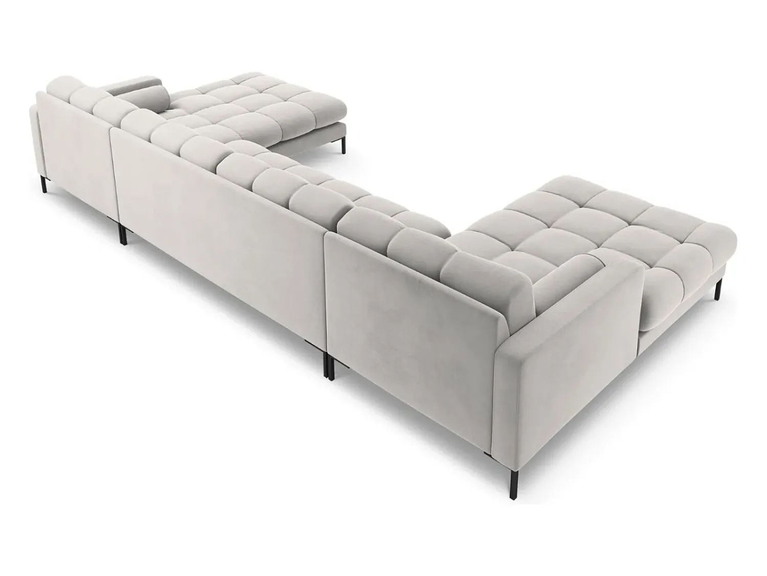 Sofá|Cosmopolitan Design - Sofá panorâmico "Bali" 7 lugares em veludo prata - 383x185x75cm Prateado