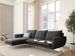 Sofá*Cosmopolitan Design - Sofá de canto esquerdo "Vienna" 5 lugares em veludo cinza escuro - 255x170x95cm Cinza antracite