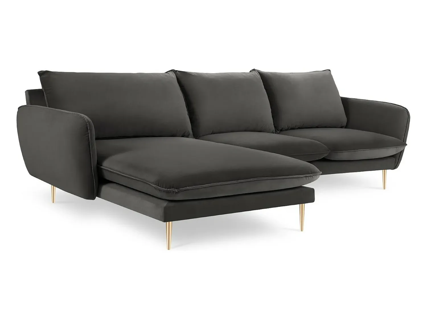 Sofá*Cosmopolitan Design - Sofá de canto esquerdo "Vienna" 5 lugares em veludo cinza escuro - 255x170x95cm Cinza antracite