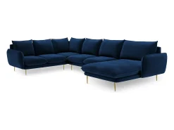 Cosmopolitan Design - Sofá de canto panorâmico à esquerda "Vienna" 7 lugares em veludo azul real - 330x235x95cm^ Sofá