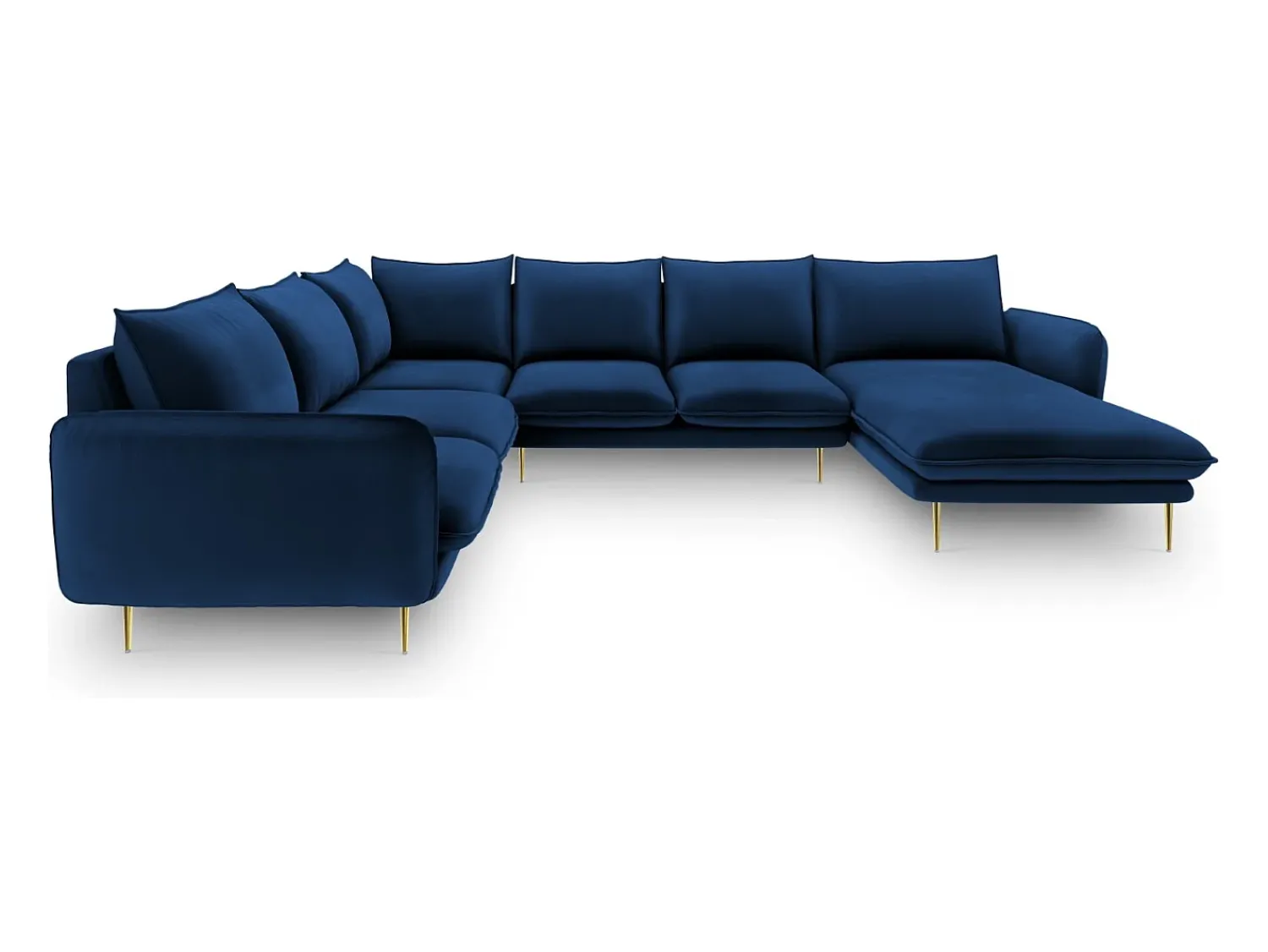 Cosmopolitan Design - Sofá de canto panorâmico à esquerda "Vienna" 7 lugares em veludo azul real - 330x235x95cm^ Sofá