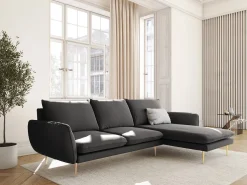 Sofá|Cosmopolitan Design - Sofá de canto direito "Vienna" 5 lugares em veludo cinza escuro - 255x170x95cm Cinza antracite