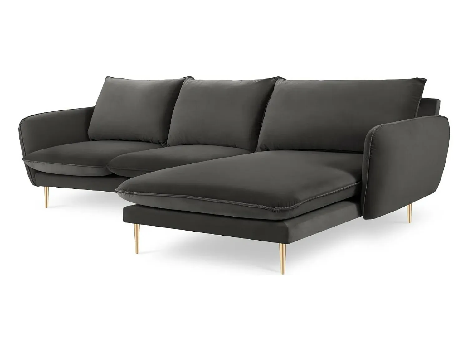 Sofá|Cosmopolitan Design - Sofá de canto direito "Vienna" 5 lugares em veludo cinza escuro - 255x170x95cm Cinza antracite