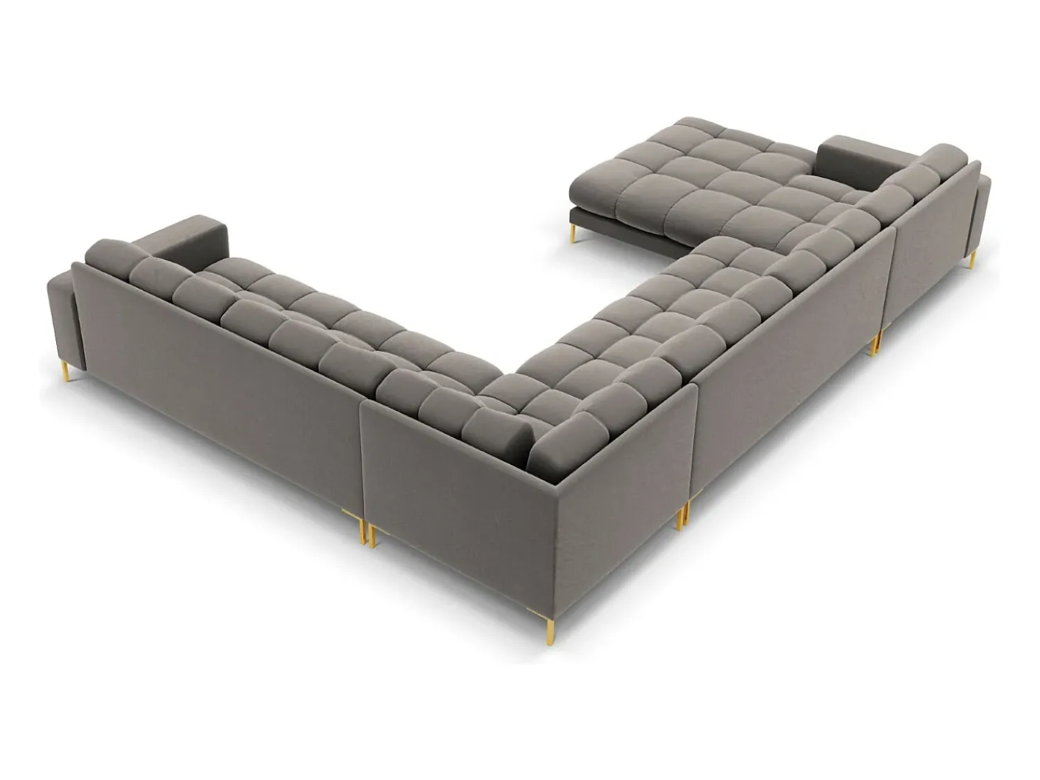 New Cosmopolitan Design - Sofá de canto direito panorâmico "Bali" 7 lugares em veludo cinza claro - 327x256x75cm Cinzento claro
