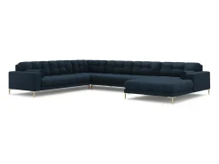 Outlet Cosmopolitan Design - Sofá de canto panorâmico à esquerda "Bali" 7 lugares em tecido estrutural - 327x256x75cm Azul