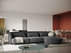 Clearance Cosmopolitan Design - Sofá de canto direito "Tulum" 4 lugares em veludo cinza - 255x156x70cm Cinzento