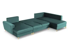 Sofá*Cosmopolitan Design - Sofá panorâmico convertível em linha reta com caixa de arrumação "Kyoto" 7 lugares em veludo petróleo - 313x194x88cm Verde esmeralda