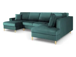 Sofá*Cosmopolitan Design - Sofá panorâmico convertível em linha reta com caixa de arrumação "Kyoto" 7 lugares em veludo petróleo - 313x194x88cm Verde esmeralda