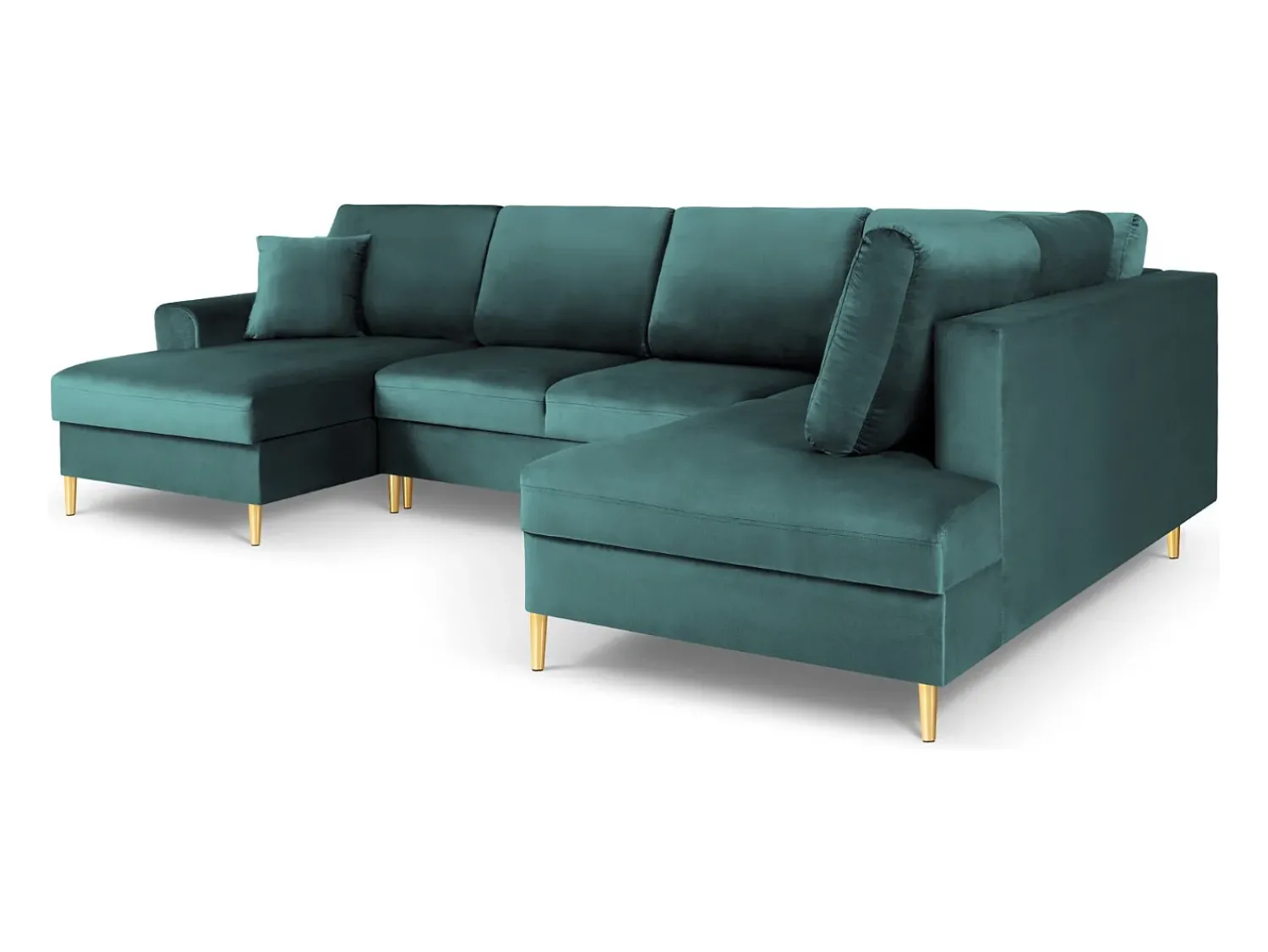 Sofá*Cosmopolitan Design - Sofá panorâmico convertível em linha reta com caixa de arrumação "Kyoto" 7 lugares em veludo petróleo - 313x194x88cm Verde esmeralda