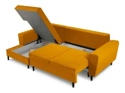 Sofá*Cosmopolitan Design - Sofá convertível de canto esquerdo com caixa de arrumação "Kyoto" 4 lugares em veludo cotelê - 241x145x88cm Amarelo