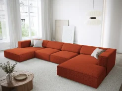 Sofá|Cosmopolitan Design - Sofá panorâmico "Arendal" 6 lugares em tecido chenille - 364x166x70cm Terracota