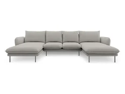 Cosmopolitan Design - Sofá panorâmico "Vienna" 6 lugares em tecido estrutural cinza claro - 350x170x95cm^ Sofá