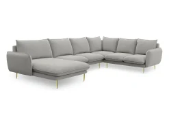 Sofá|Cosmopolitan Design - Sofá de canto direito panorâmico "Vienna" 7 lugares em tecido estrutural cinza claro - 330x235x95cm Cinzento claro