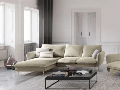 Sofá|Cosmopolitan Design - Sofá de canto esquerdo "Vienna" 5 lugares em tecido estrutural - 255x170x95cm Bege
