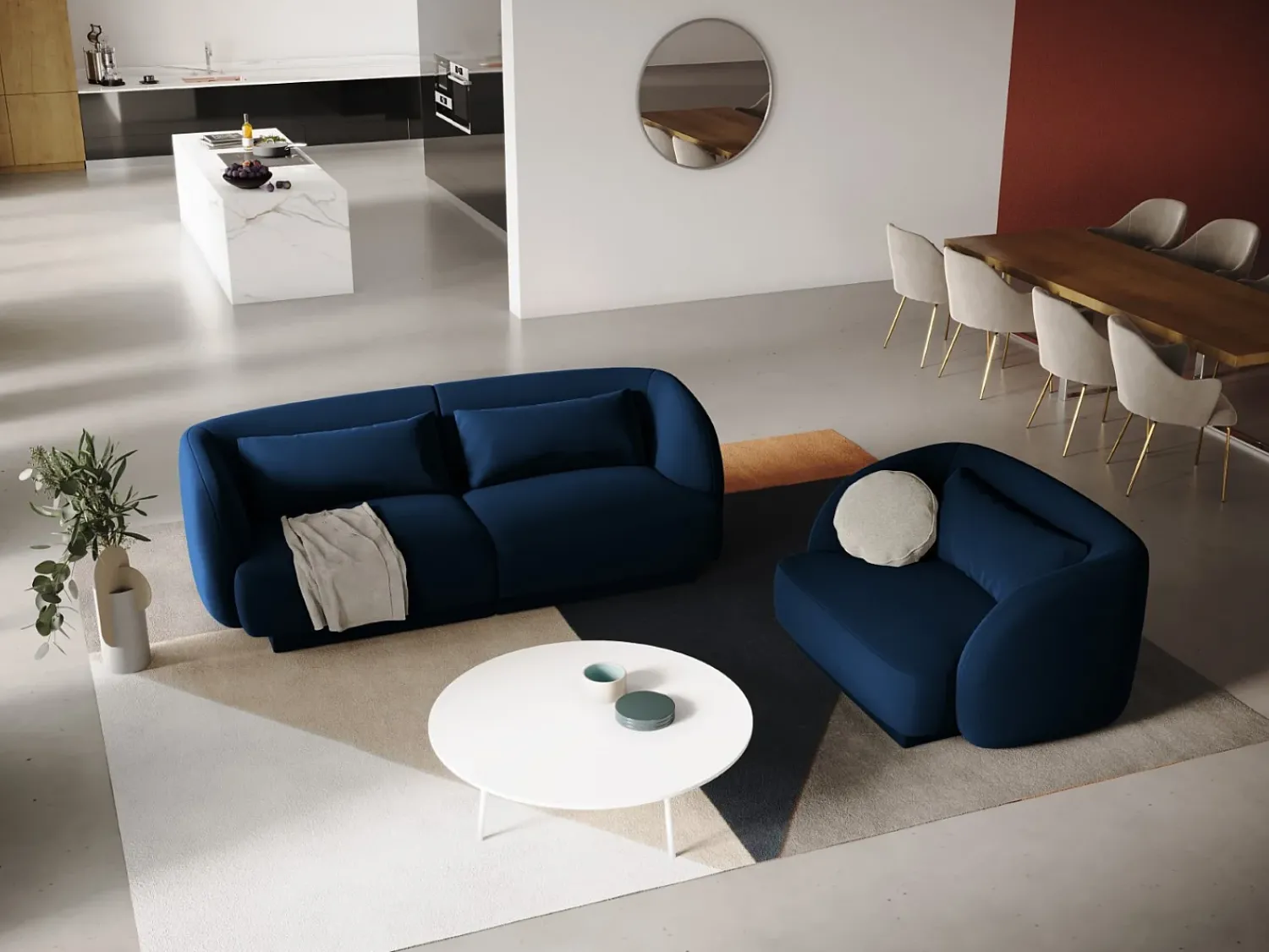 Sofá*Cosmopolitan Design - Sofá "Tulum" 2 lugares em veludo azul real - 180x90x70cm Azul escuro