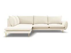 Sofá|Cosmopolitan Design - Sofá de canto esquerdo "Vienna" 6 lugares em veludo claro - 275x185x95cm Bege