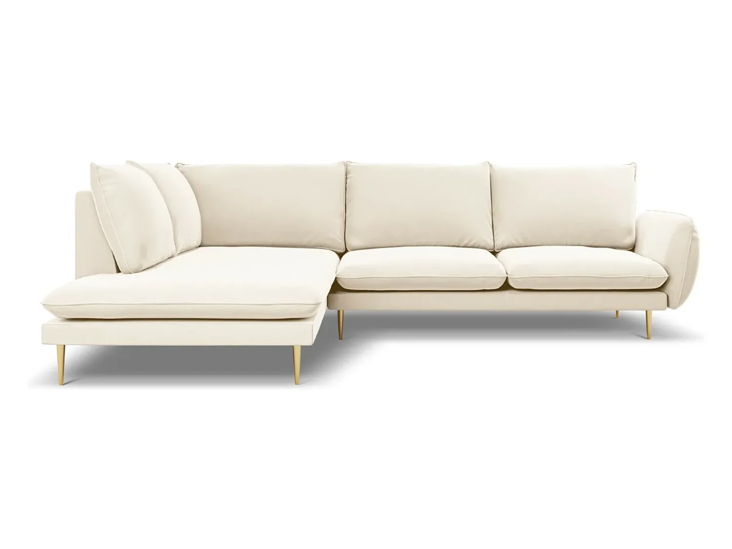 Sofá|Cosmopolitan Design - Sofá de canto esquerdo "Vienna" 6 lugares em veludo claro - 275x185x95cm Bege