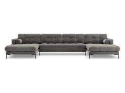 Cosmopolitan Design - Sofá panorâmico "Bali" 7 lugares em veludo cinza claro - 383x185x75cm^ Sofá